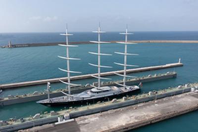 Varo tecnico dopo il refit del Maltese Falcon ai cantieri Lusben di Livorno: l'iconico superyacht ora è più green